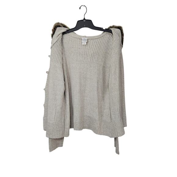 VTG Y2K Women's Sweater Cardigan Faux Fur Hoodie Cream Toggle Closure Sz X-Large - Picture 2 of 8